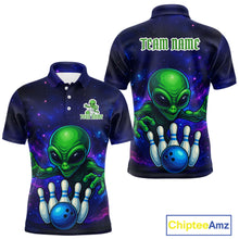 Load image into Gallery viewer, Funny Galaxy Alien Bowling Polo, 1/4 Zip Shirt For Men Custom Bowling Team Outfit, Gift For Bowler NQS10729