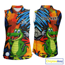 Load image into Gallery viewer, Custom Funny Colorful Graffiti Alligator Women Sleeveless Polo Shirt, Personalized ladies golf wear NQS10736