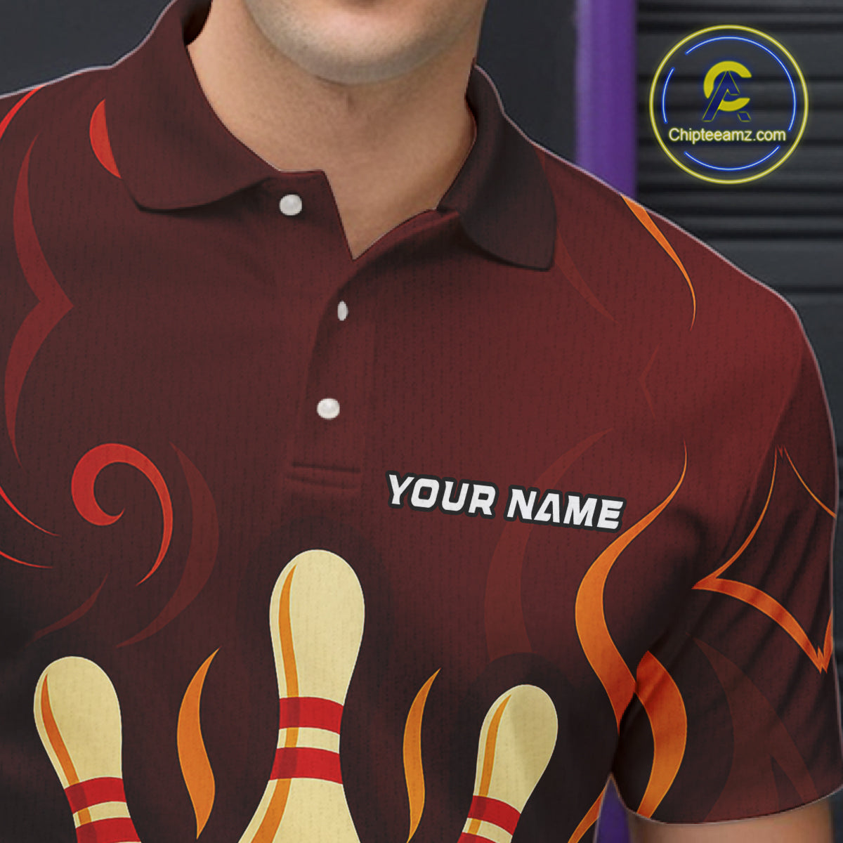 Red Flame Tribal Bowling Polo, Quarter Zip Shirts for Men Custom Team Bowling League Jerseys NQS10747