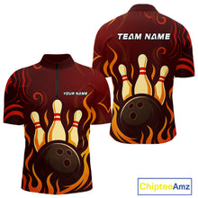 Load image into Gallery viewer, Red Flame Tribal Bowling Polo, Quarter Zip Shirts for Men Custom Team Bowling League Jerseys NQS10747