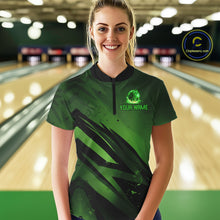 Load image into Gallery viewer, Custom Black and Green Flame Womens Bowling Shirts, Bowling Polo, 1/4 Zip Team Jerseys NQS11130