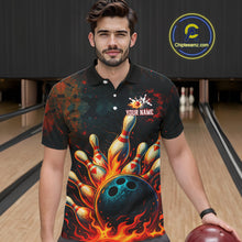 Load image into Gallery viewer, Red Flame Bowling Polo, Quarter Zip Shirts for Men Custom Team Bowling Outfit, Gift for Bowlers NQS10752