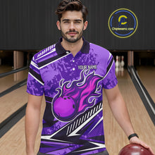 Load image into Gallery viewer, Purple Camo Flame Bowling Shirts For Men Custom Bowling Team Jerseys NQS10754