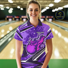Load image into Gallery viewer, Purple Camo Flame Bowling Shirts For Women Custom Bowling Team Jerseys NQS10754