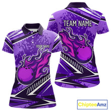 Load image into Gallery viewer, Purple Camo Flame Bowling Shirts For Women Custom Bowling Team Jerseys NQS10754