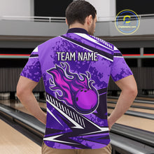 Load image into Gallery viewer, Purple Camo Flame Bowling Shirts For Men Custom Bowling Team Jerseys NQS10754