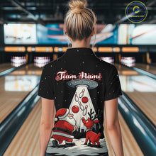 Load image into Gallery viewer, Funny Santa UFO Alien Black Women Bowling Polo, 1/4 Zip Shirts Custom Christmas Team Bowling Jersey NQS10766
