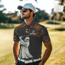 Load image into Gallery viewer, Funny black and orange Ghost Golfer Halloween Golf Polo Shirt For Men Custom golf attire for men NQS10767