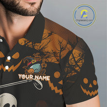 Load image into Gallery viewer, Funny black and orange Ghost Golfer Halloween Golf Polo Shirt For Men Custom golf attire for men NQS10767