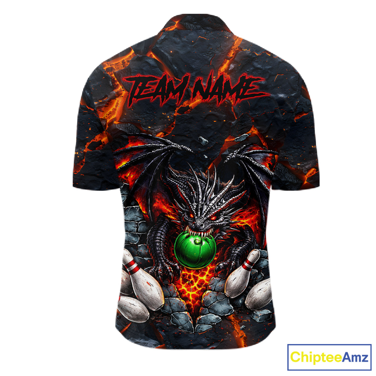 Custom Black And Orange Magma Dragon Bowling Shirts, Dragon Bowling Team Polo, 1/4 zip Jersey For Men NQS11559