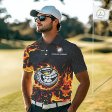 Load image into Gallery viewer, Funny Angry Golf Ball Golf Polo Shirts For Men Custom Black and Orange Flame mens golf apparel NQS11684