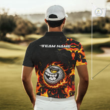 Load image into Gallery viewer, Funny Angry Golf Ball Golf Polo Shirts For Men Custom Black and Orange Flame mens golf apparel NQS11684