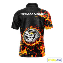 Load image into Gallery viewer, Funny Angry Golf Ball Golf Polo Shirts For Men Custom Black and Orange Flame mens golf apparel NQS11684