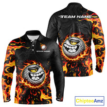 Load image into Gallery viewer, Funny Angry Golf Ball Golf Polo Shirts For Men Custom Black and Orange Flame mens golf apparel NQS11684
