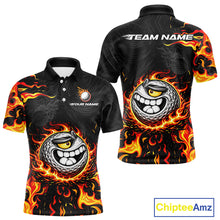 Load image into Gallery viewer, Funny Angry Golf Ball Golf Polo Shirts For Men Custom Black and Orange Flame mens golf apparel NQS11684