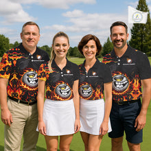 Load image into Gallery viewer, Funny Angry Golf Ball Golf Polo Shirts For Men Custom Black and Orange Flame mens golf apparel NQS11684