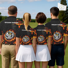 Load image into Gallery viewer, Funny Angry Golf Ball Golf Polo Shirts For Men Custom Black and Orange Flame mens golf apparel NQS11684