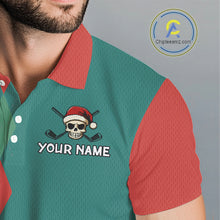 Load image into Gallery viewer, Green, Red and White Christmas argyle pattern Skull Golf Polo Shirt For Men Custom mens golf outfit NQS10770