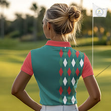 Load image into Gallery viewer, Green, Red &amp; White Christmas argyle pattern Skull Golf Polo Shirt For Women Custom ladies golf outfit NQS10770