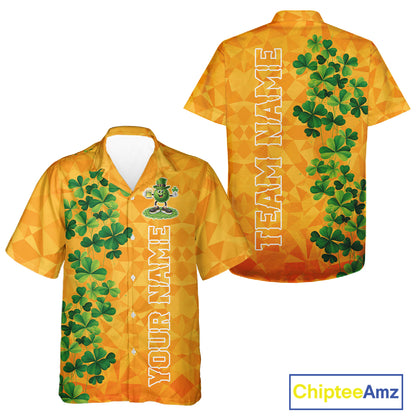 Orange pattern Green clovers St Patrick's Day Bowling Button-up Shirt Custom Bowling Team jerseys NQS11696