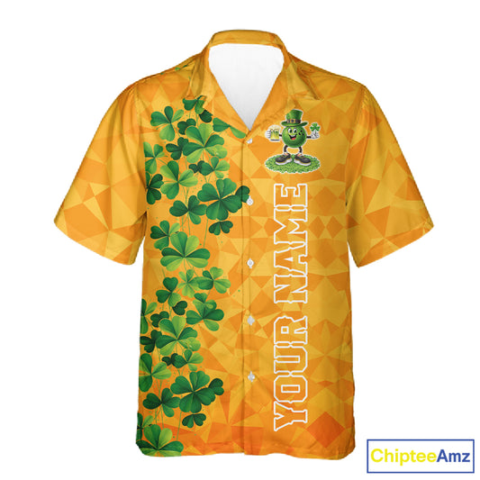 Orange pattern Green clovers St Patrick's Day Bowling Button-up Shirt Custom Bowling Team jerseys NQS11696