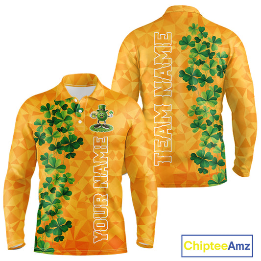 Orange pattern Green clovers St Patrick's Day Bowling Shirts for Men Custom Bowling Team jerseys NQS11696