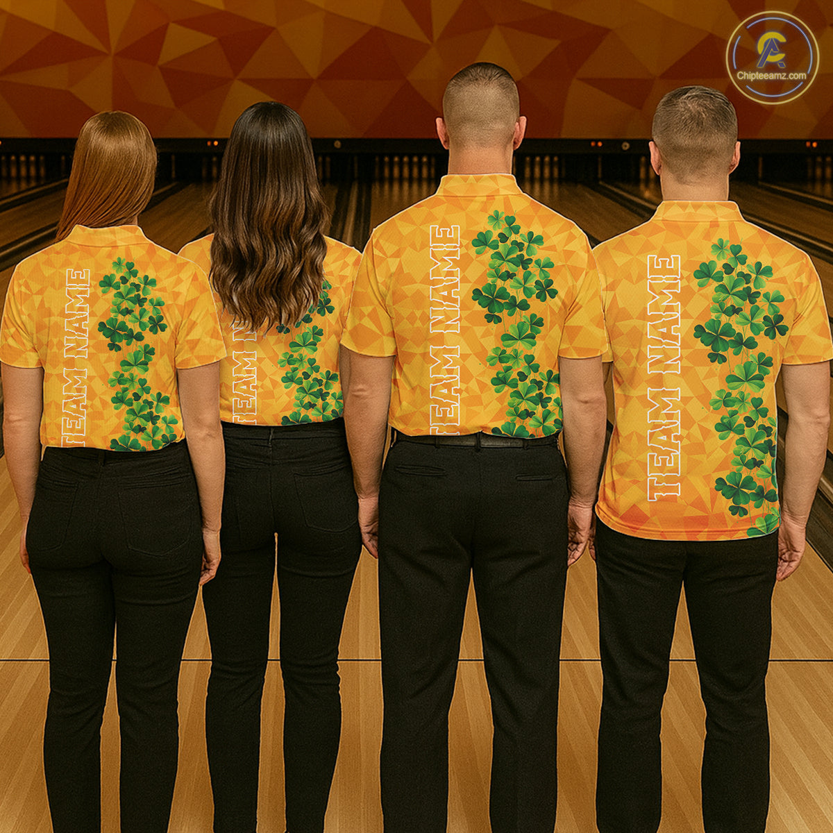 Orange pattern Green clovers St Patrick's Day Bowling Shirts for Women Custom Bowling Team jerseys NQS11696