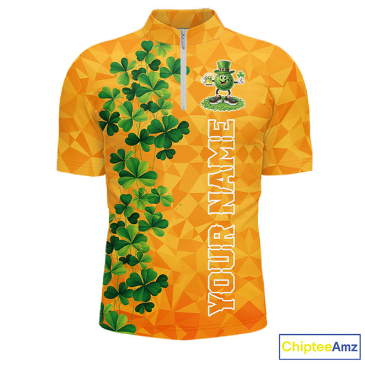 Orange pattern Green clovers St Patrick's Day Bowling Shirts for Men Custom Bowling Team jerseys NQS11696