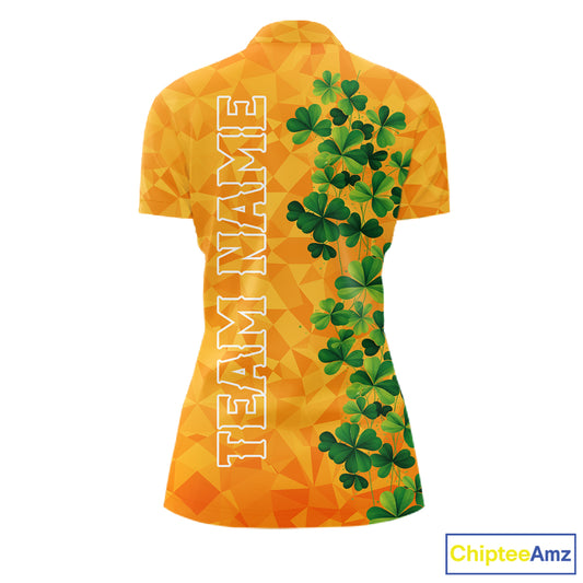Orange pattern Green clovers St Patrick's Day Bowling Shirts for Women Custom Bowling Team jerseys NQS11696