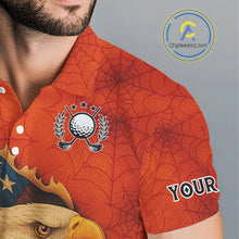 Load image into Gallery viewer, American Flag Eagle Orange spider web Halloween Golf Polo Shirt For Men Custom mens golf outfit NQS10774