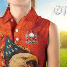 Load image into Gallery viewer, American Flag Eagle Orange spider web Halloween Sleeveless Polo Shirt Custom ladies golf outfit NQS10774