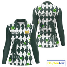 Load image into Gallery viewer, Green argyle pattern lucky shamrock Golf Polo Shirt For Women Custom St. Patrick&#39;s ladies golf outfit NQS10775