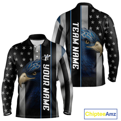 Black American Flag Eagle Bowling Shirts For Men Custom Patriotic Bowling Team Jerseys NQS11152