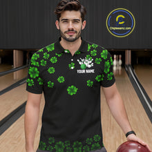 Load image into Gallery viewer, Black and Green Shamrock Funny Bowling Shirts For Men Custom St Patrick's Day Bowling Team Jersey NQS11163