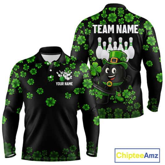 Black and Green Shamrock Funny Bowling Shirts For Men Custom St Patrick's Day Bowling Team Jersey NQS11163