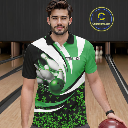 Green shamrock pattern Bowling Shirts For Men custom St Patrick's Day bowling outfits team jerseys NQS11166