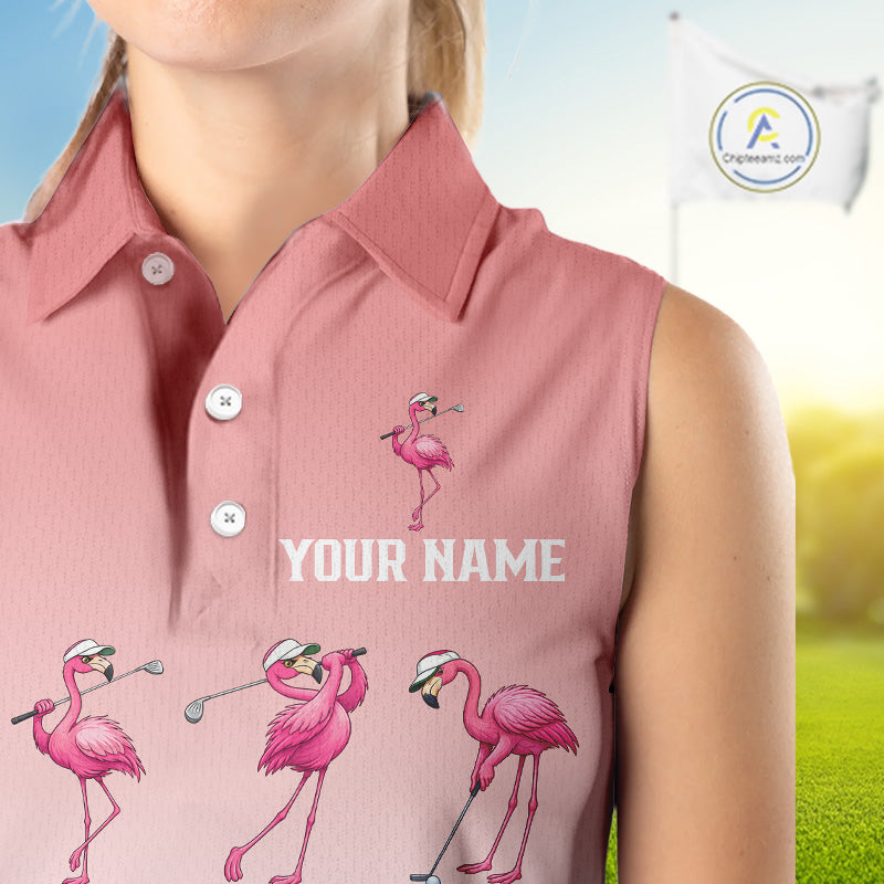 Funny Pink Flamingo Sleeveless Golf polo shirt for Women custom Flamingo golfer pattern golf shirts NQS11714