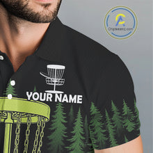 Load image into Gallery viewer, Black and Green Forest Disc Golf basket Mens Disc golf polo shirts Custom team disc golf attire NQS10801