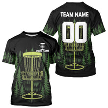 Load image into Gallery viewer, Black and Green Forest Disc Golf T-Shirts Custom team disc golf attire NQS10801