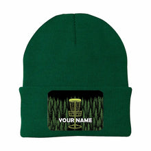 Load image into Gallery viewer, Green Forest Disc Golf basket custom name Rectangle Patch Disc Golf Knit Beanie Hat NQS10802