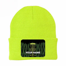 Load image into Gallery viewer, Green Forest Disc Golf basket custom name Rectangle Patch Disc Golf Knit Beanie Hat NQS10802