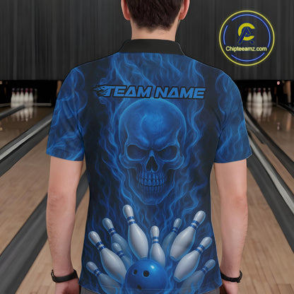 Blue Smoke Flame Skull Bowling shirts for Men custom Bowling Team Jersey, Gift For Bowler NQS10810