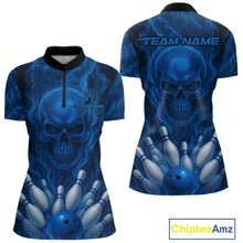 Load image into Gallery viewer, Blue Smoke Flame Skull Bowling shirts for Women custom Bowling Team Jersey, Gift For Bowler NQS10810