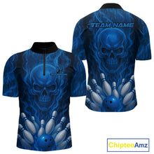 Load image into Gallery viewer, Blue Smoke Flame Skull Bowling shirts for Men custom Bowling Team Jersey, Gift For Bowler NQS10810