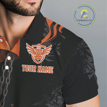 Load image into Gallery viewer, Black and Orange Flame Disc Golf basket Mens Disc golf polo shirts Custom team disc golf outfit NQS10811