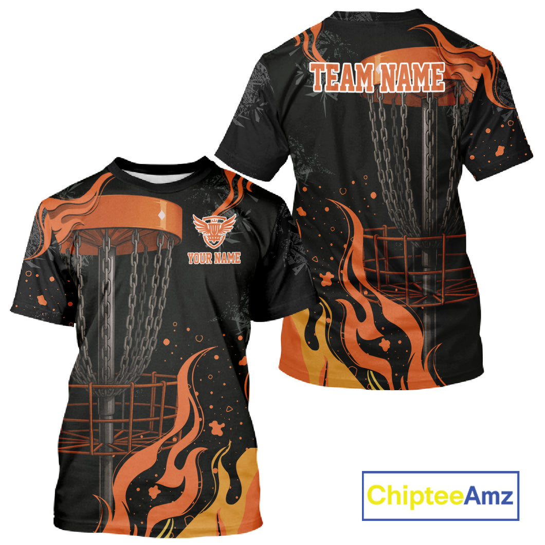 Black and Orange Flame Disc Golf basket Disc golf T-Shirt Custom team disc golf outfit NQS10811