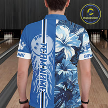 Load image into Gallery viewer, Blue tropical flower Flame Bowling Polo, Quarter Zip Shirts For Men Custom Bowler Gift Bowling Team NQS10990