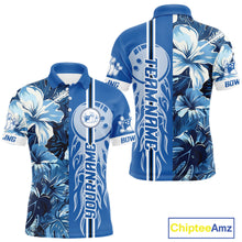 Load image into Gallery viewer, Blue tropical flower Flame Bowling Polo, Quarter Zip Shirts For Men Custom Bowler Gift Bowling Team NQS10990