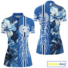 Load image into Gallery viewer, Blue tropical flower Flame Bowling Polo, Quarter Zip Shirts For Women Custom Bowler Gift Bowling Team NQS10990