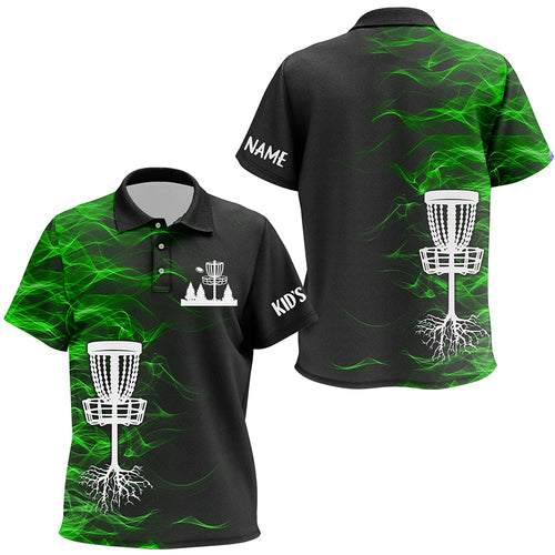Green smoke black Kid disc golf polo Shirts custom team disc golf basket Kids disc golf jerseys NQS8941